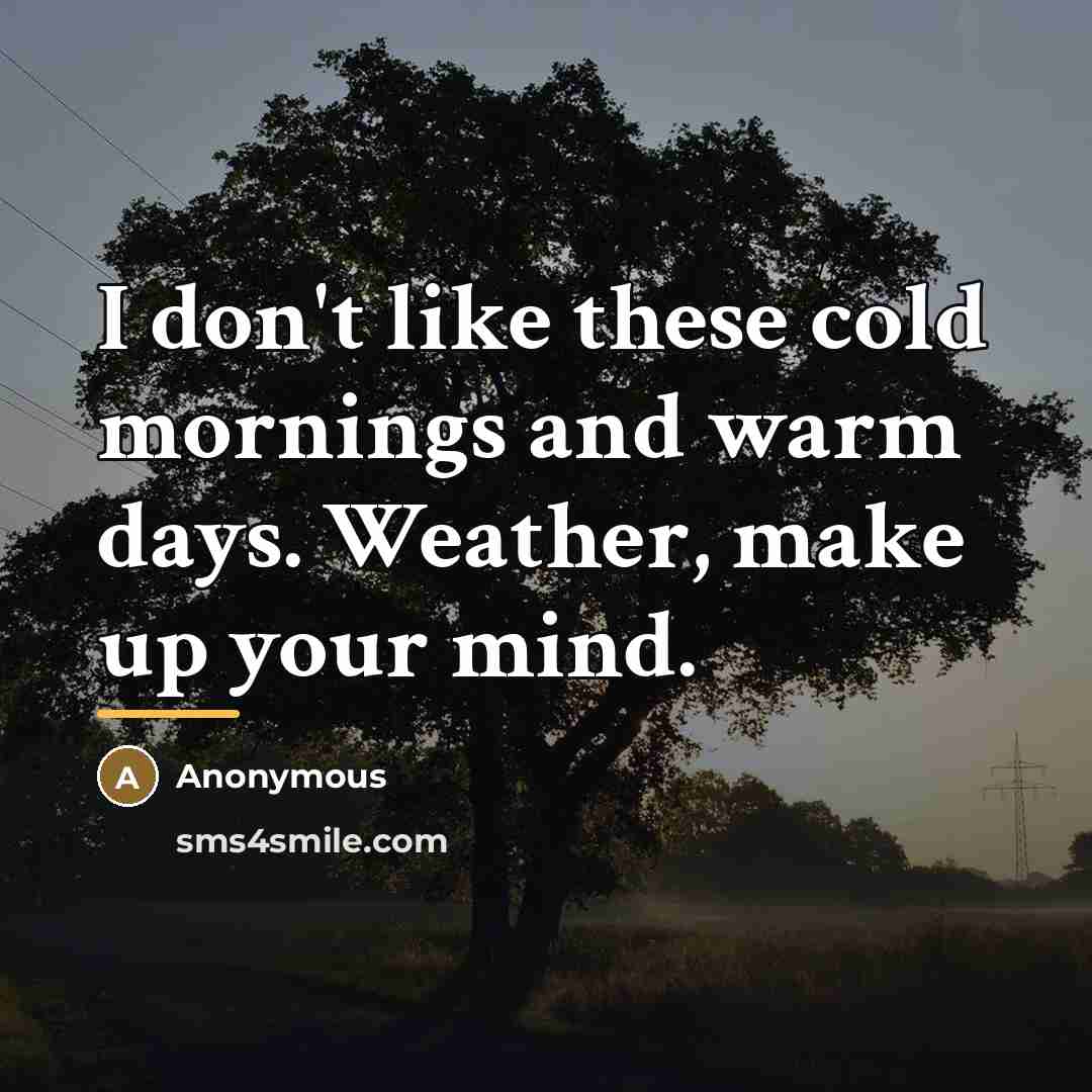 “I don't like these cold mornings and warm days. Weather,…” quote by Anonymous