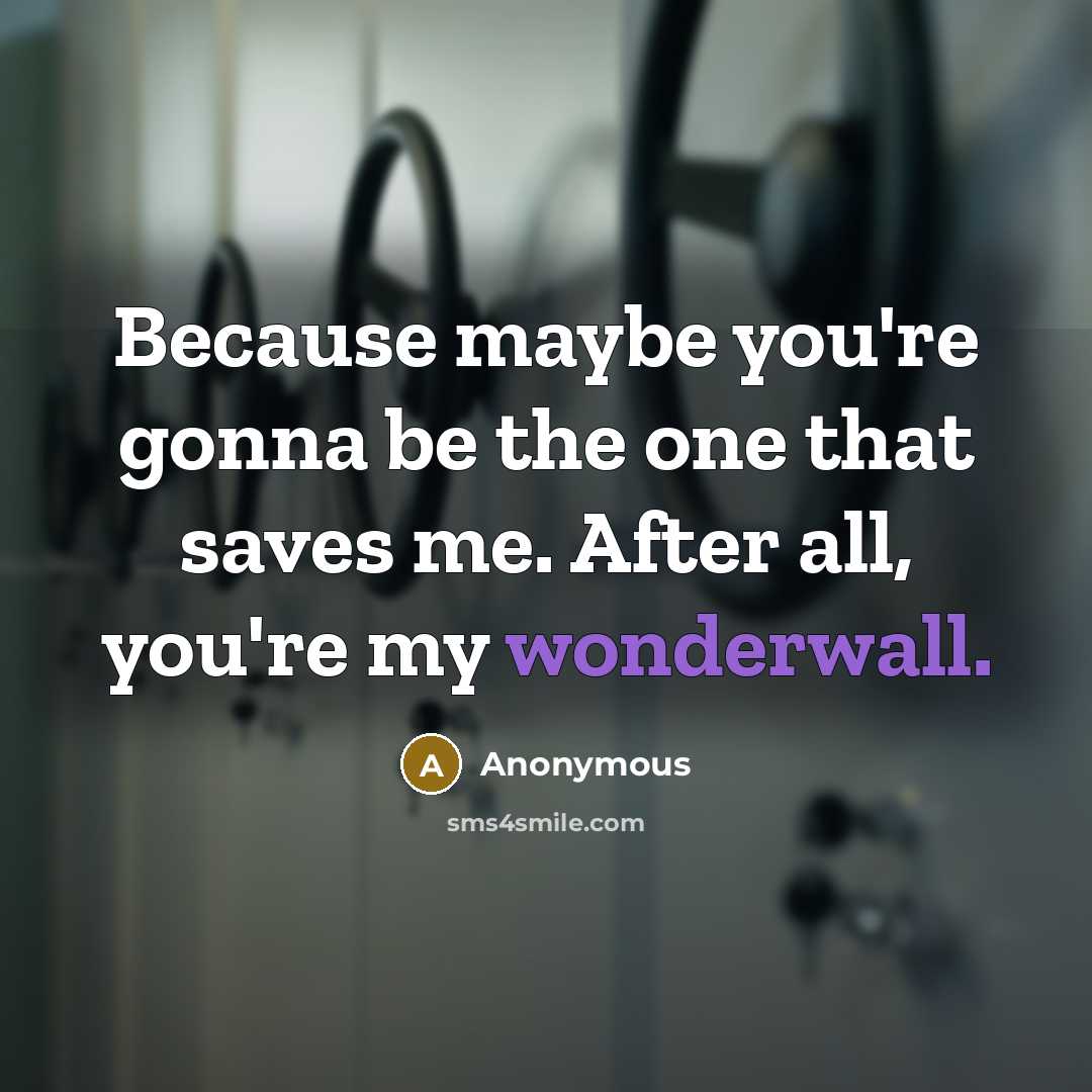 “Because maybe you're gonna be the one that saves me. After all, you're my wonderwall.” quote by Anonymous