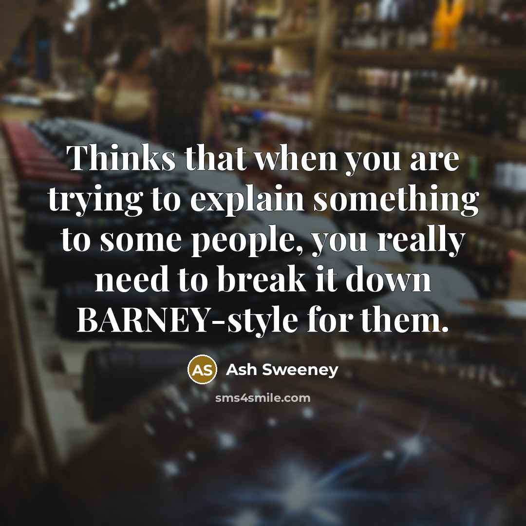 “Thinks that when you are trying to explain something to some people, you really need to break it down BARNEY-style for them.” quote by Ash Sweeney