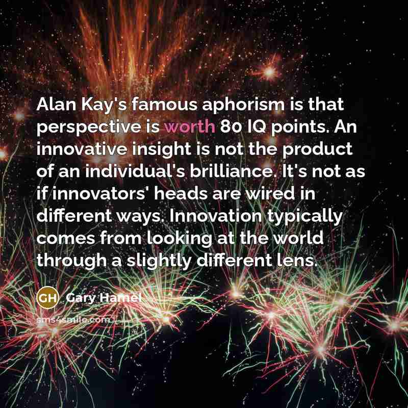 “Alan Kay's famous aphorism is that perspective is worth 80…” quote by Gary Hamel