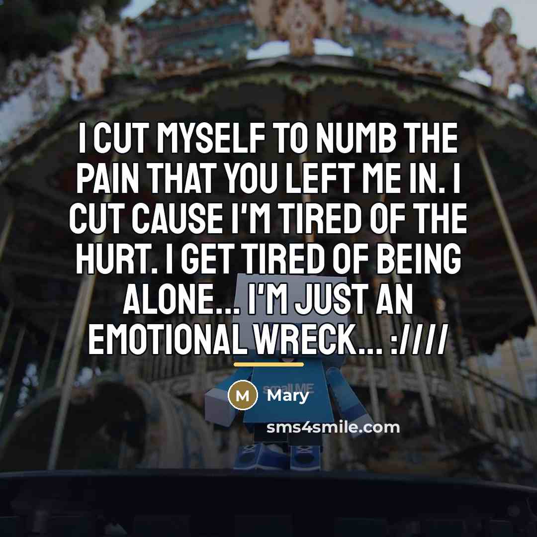 “I cut myself to numb the pain that you left…” quote by Mary