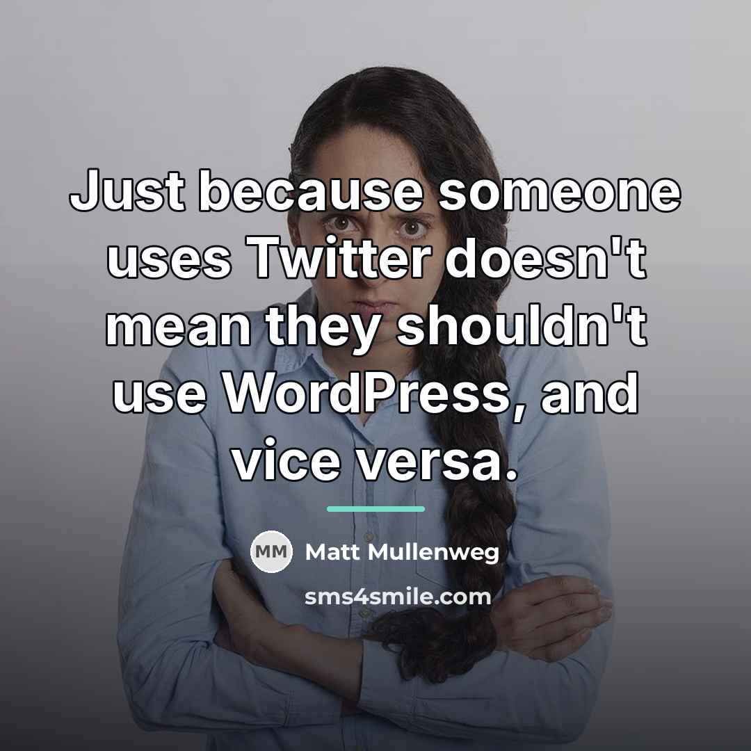 “Just because someone uses Twitter doesn't mean they shouldn't use…” quote by Matt Mullenweg