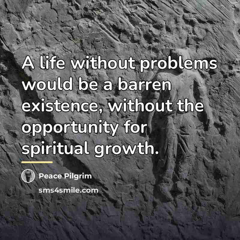 “A life without problems would be a barren existence, without…” quote by Peace Pilgrim