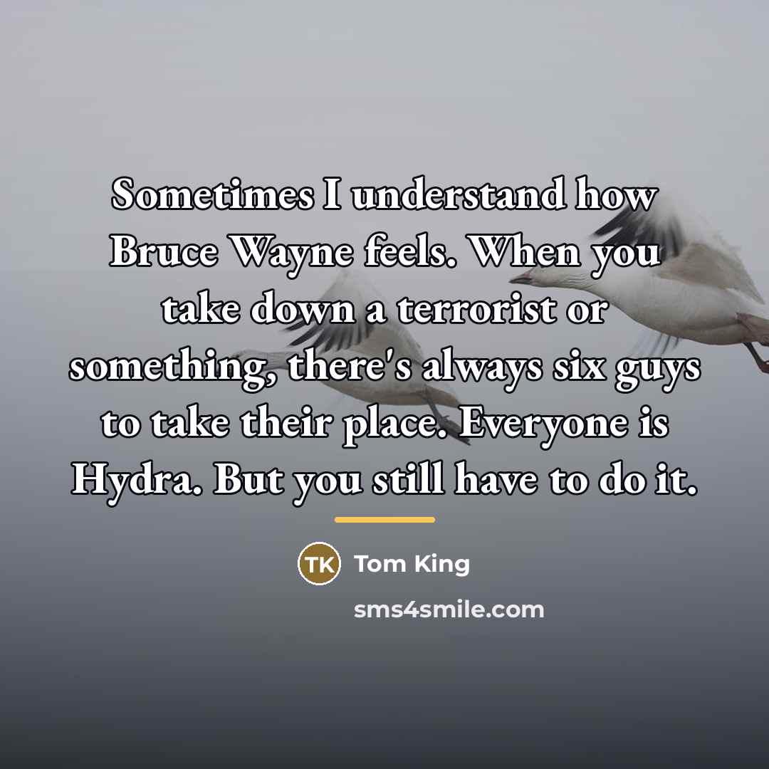 “Sometimes I understand how Bruce Wayne feels. When you take…” quote by Tom King