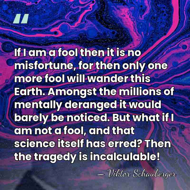 If I am a fool then it is no misfortune, for then&hellip; - Viktor Schauberger