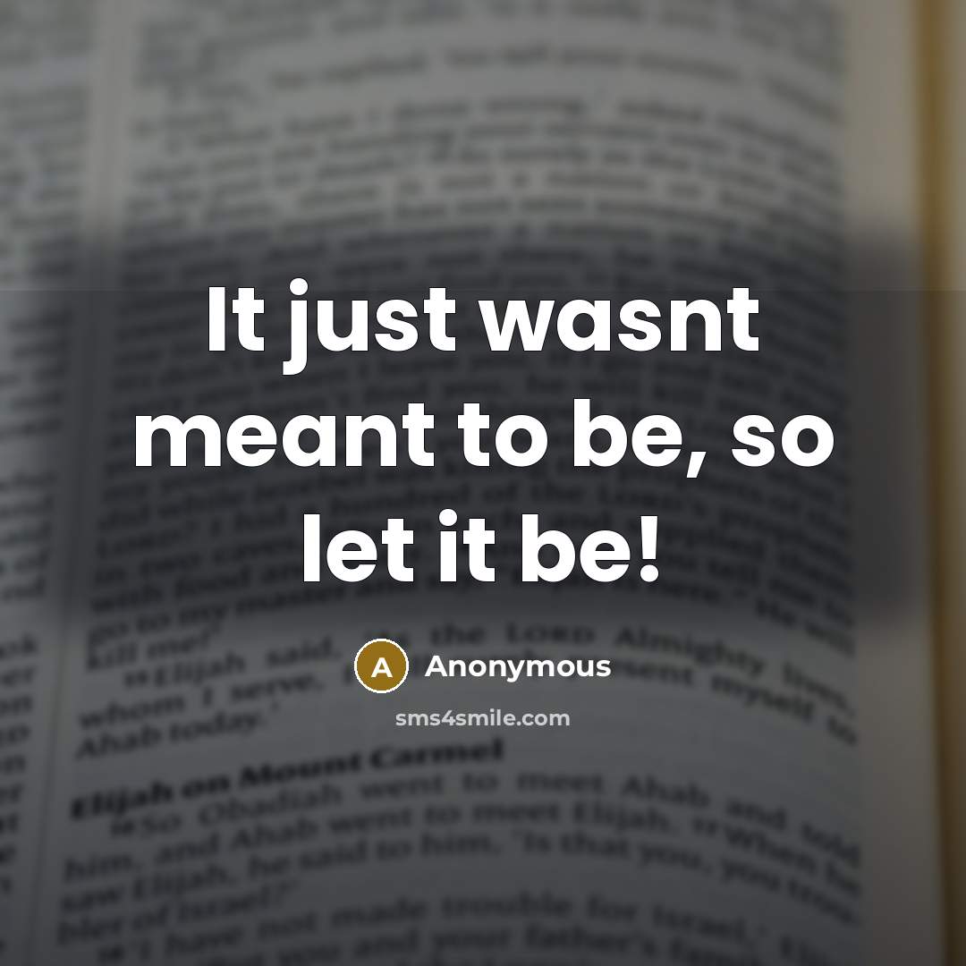 “It just wasnt meant to be, so let it be!” quote by Anonymous