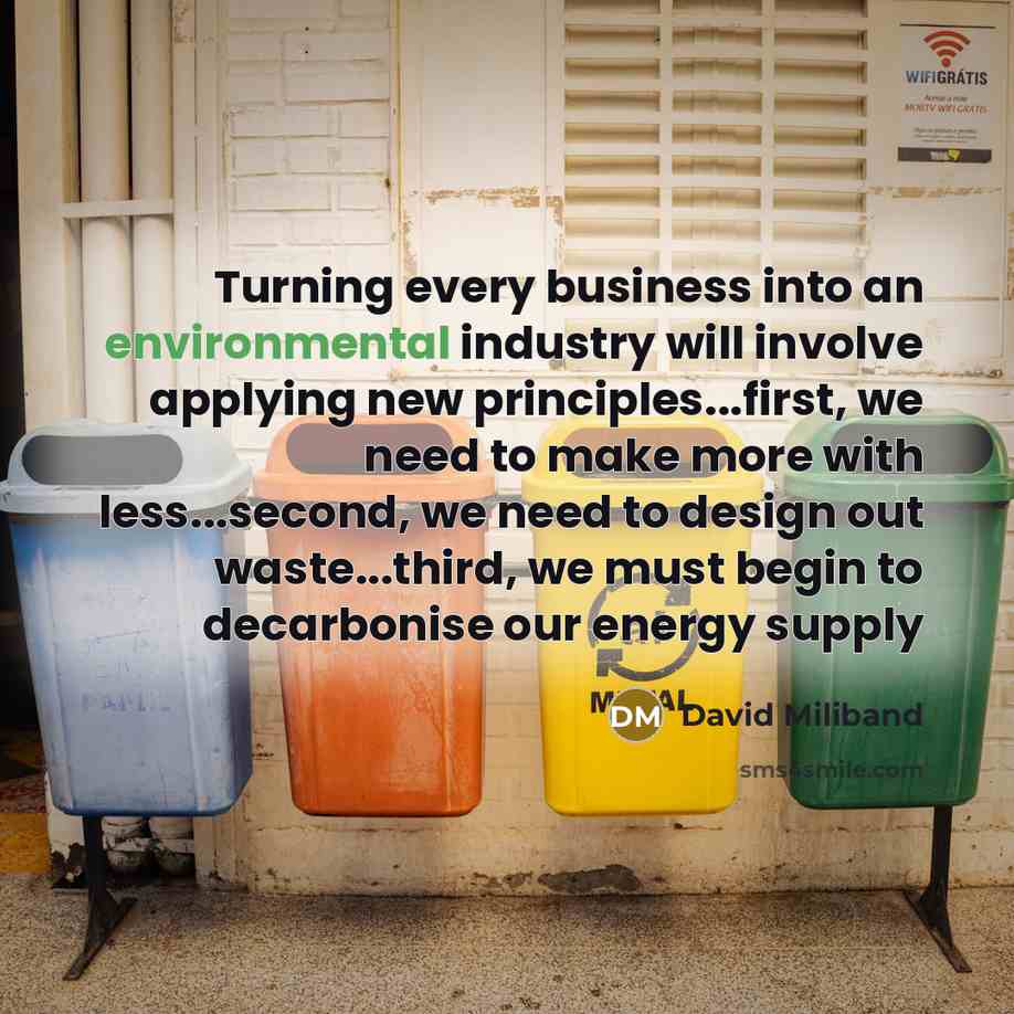 “Turning every business into an environmental industry will involve applying…” quote by David Miliband