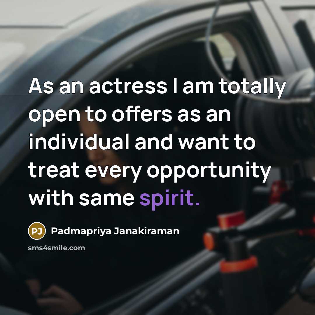 “As an actress I am totally open to offers as…” quote by Padmapriya Janakiraman