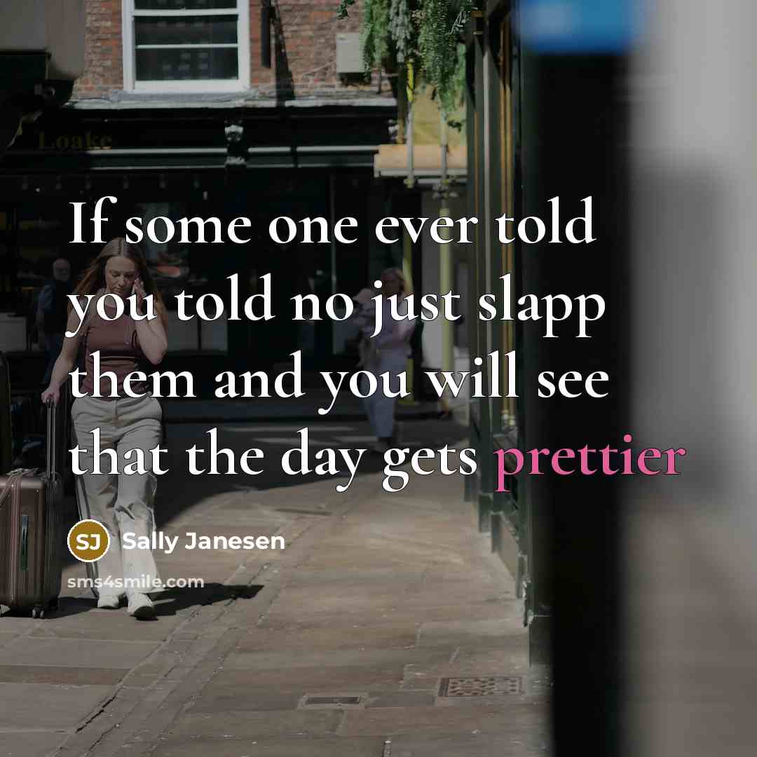 “If some one ever told you told no just slapp them and you will see that the day gets prettier” quote by Sally Janesen