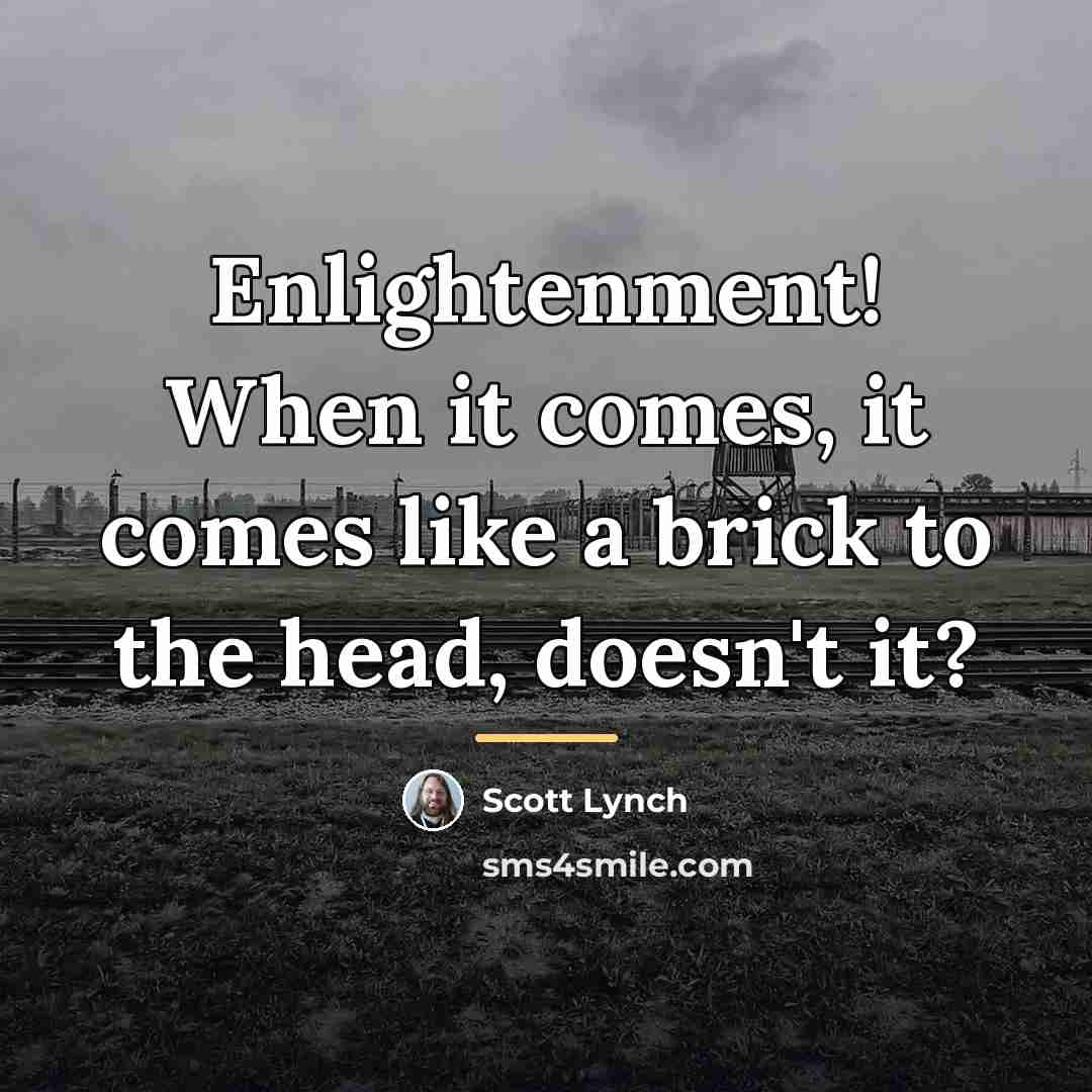 “Enlightenment! When it comes, it comes like a brick to…” quote by Scott Lynch