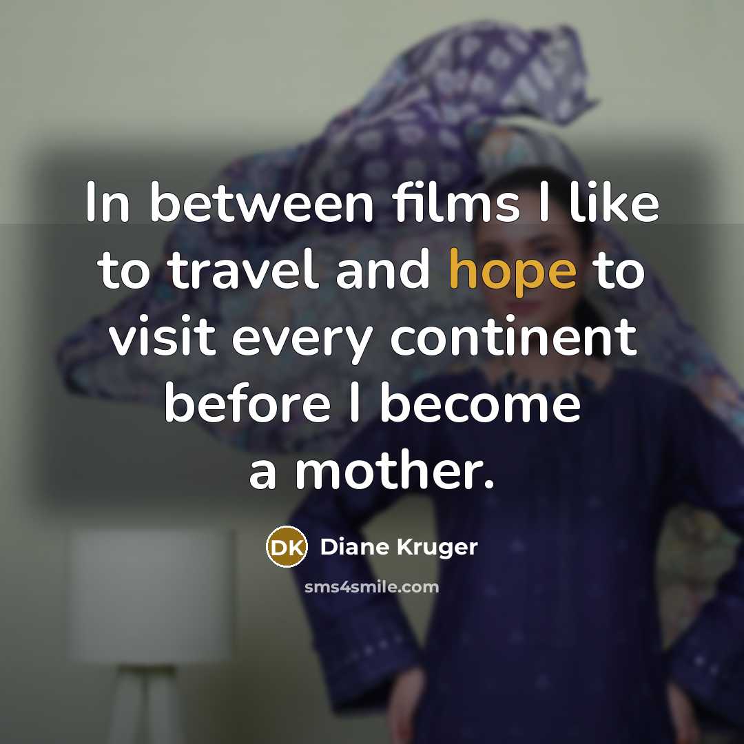 “In between films I like to travel and hope to…” quote by Diane Kruger