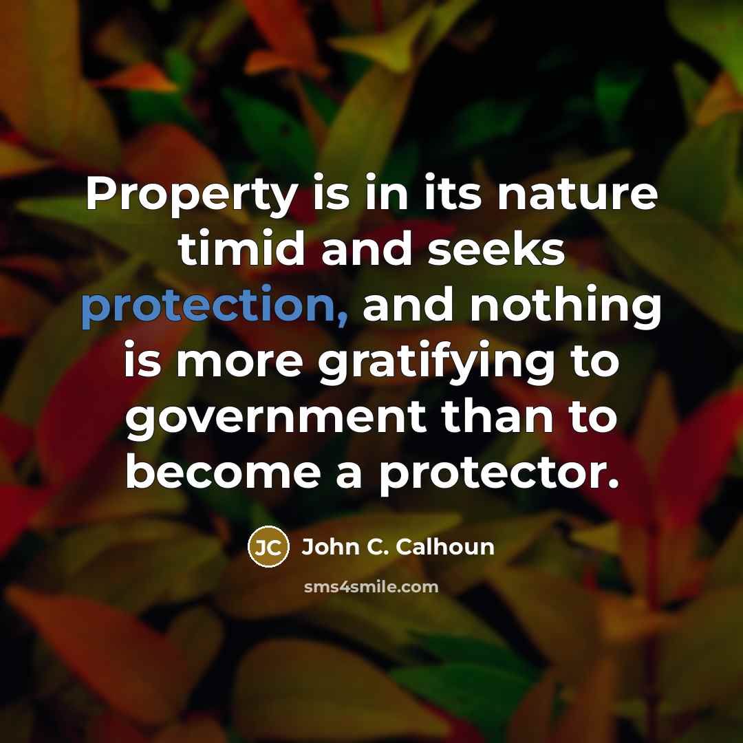 “Property is in its nature timid and seeks protection, and…” quote by John C. Calhoun