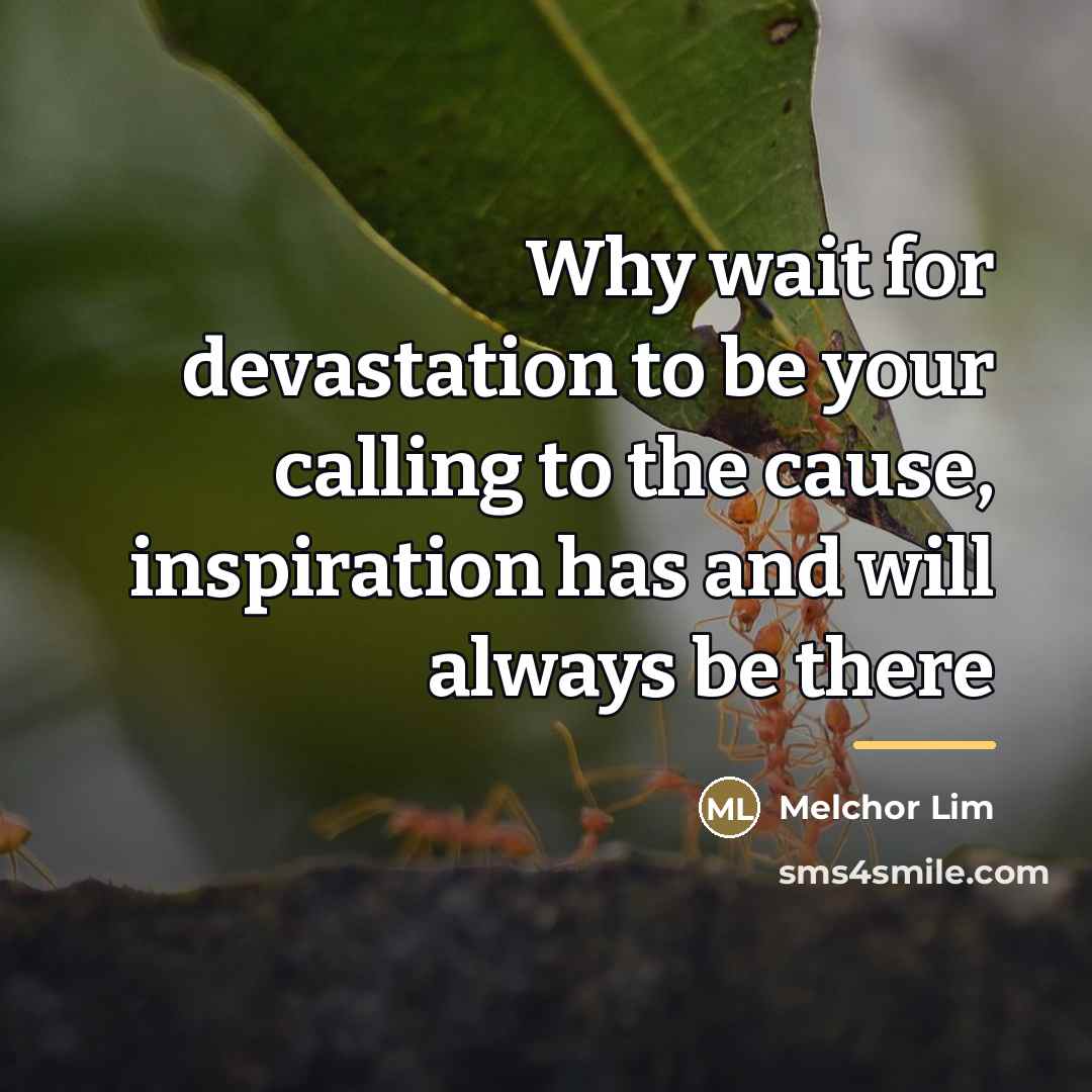 “Why wait for devastation to be your calling to the…” quote by Melchor Lim