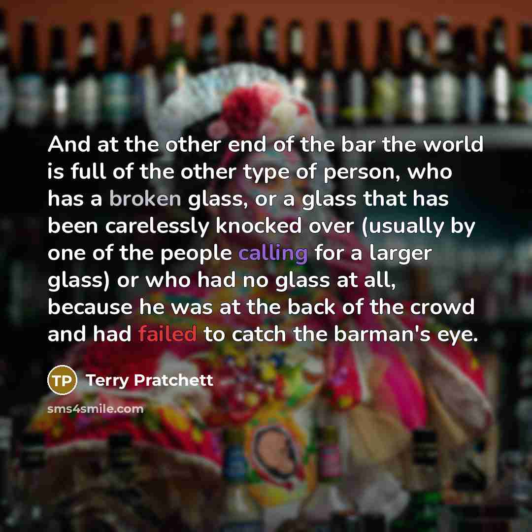 “And at the other end of the bar the world…” quote by Terry Pratchett