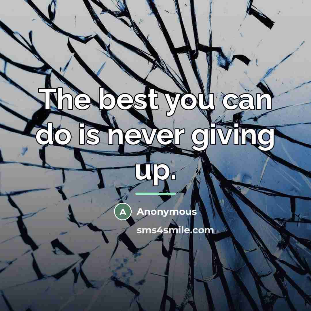 “The best you can do is never giving up.…” quote by Anonymous