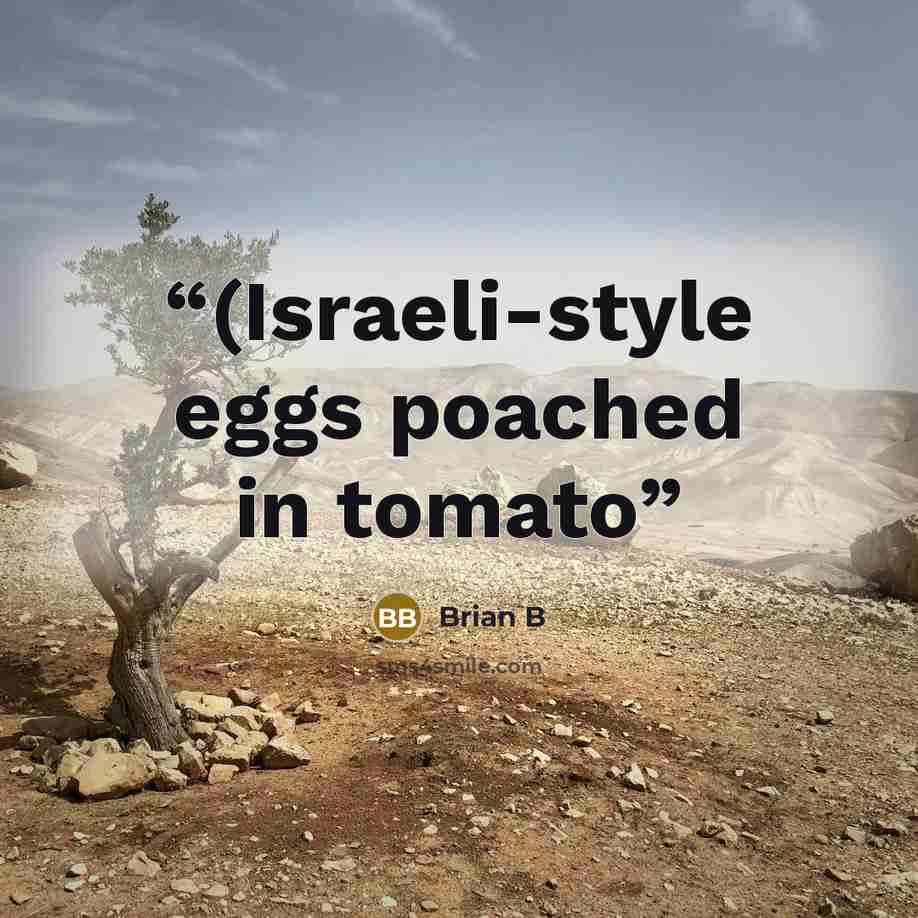 “(Israeli-style eggs poached in tomato” quote by Brian B