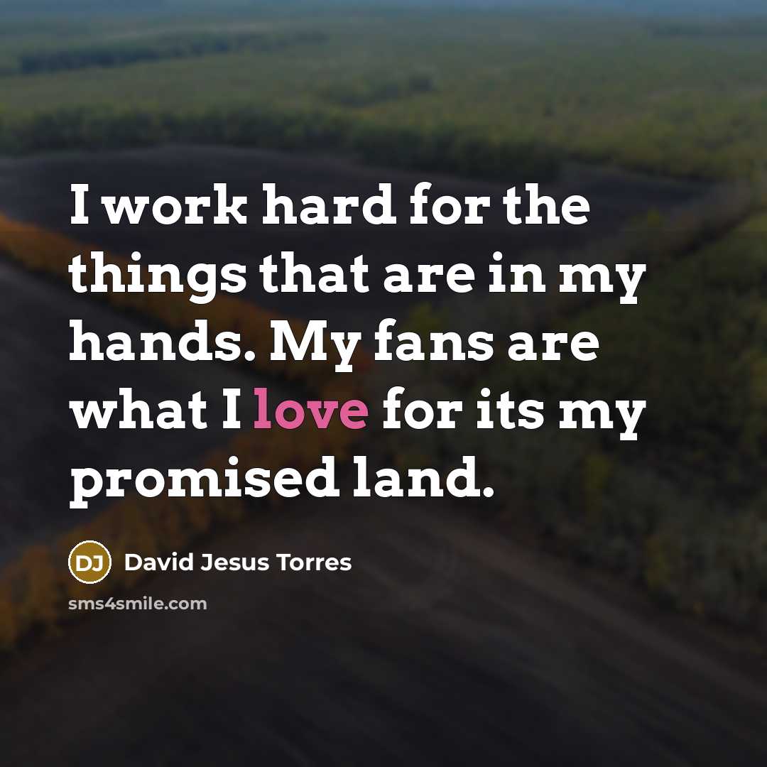 “I work hard for the things that are in my hands. My fans are what I love for its my promised land.” quote by David Jesus Torres
