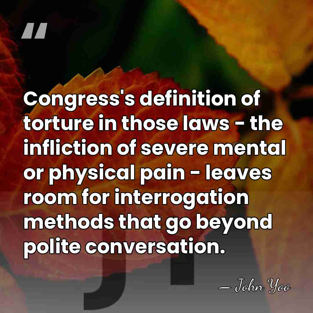 Congress's definition of torture in those laws - the infliction of severe&hellip; - John Yoo