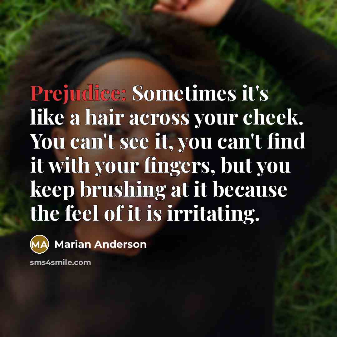 “Prejudice: Sometimes it's like a hair across your cheek. You…” quote by Marian Anderson
