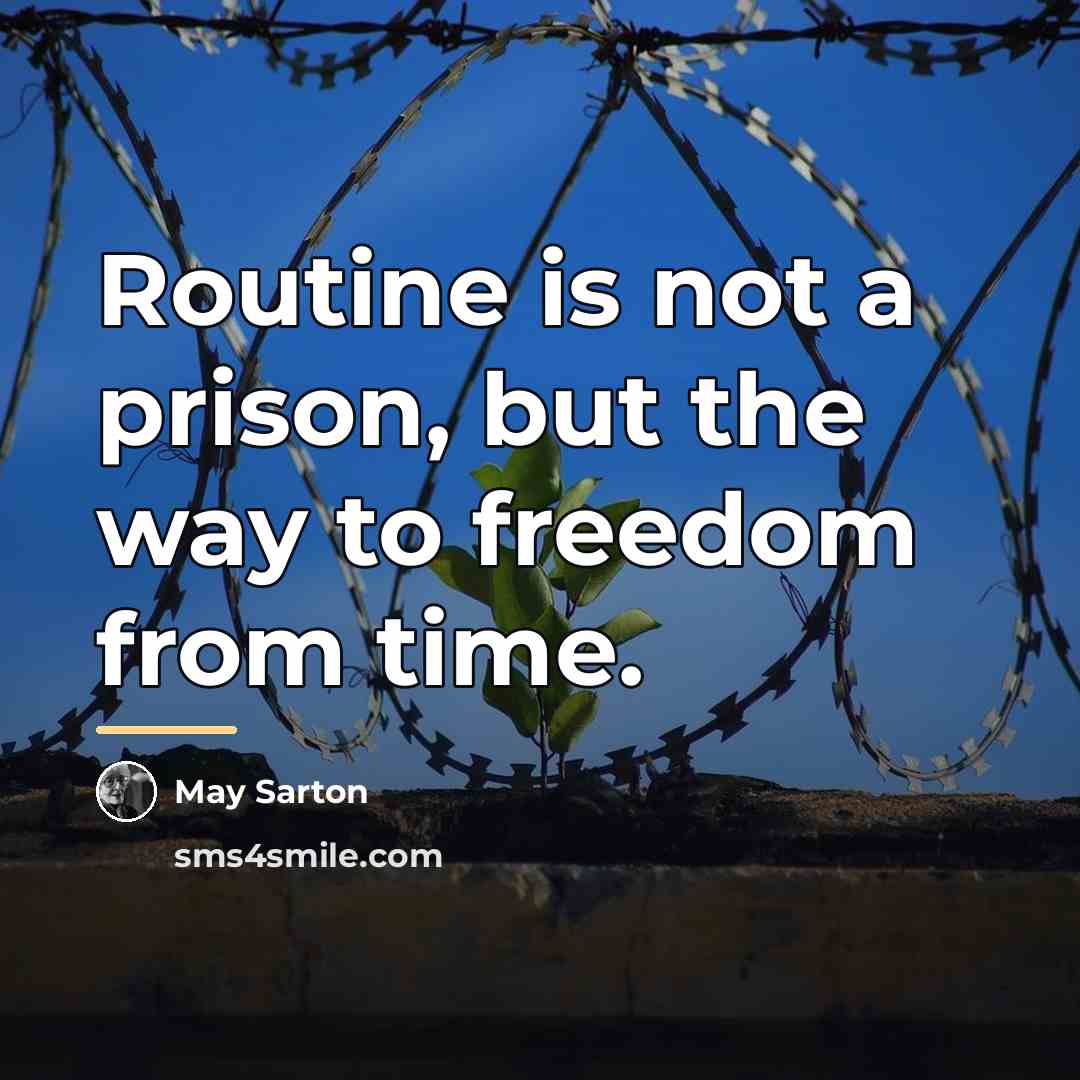 “Routine is not a prison, but the way to freedom…” quote by May Sarton