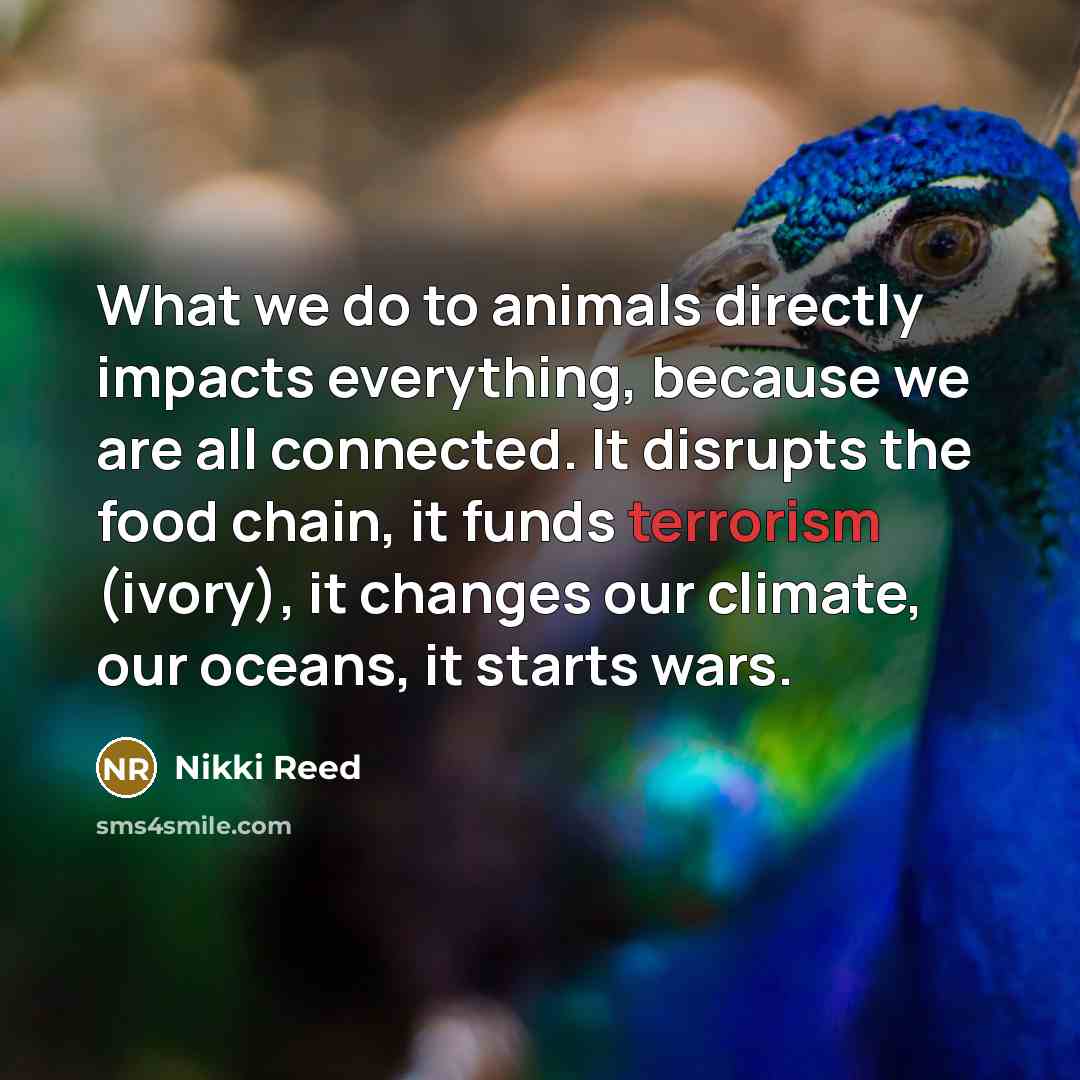 “What we do to animals directly impacts everything, because we…” quote by Nikki Reed