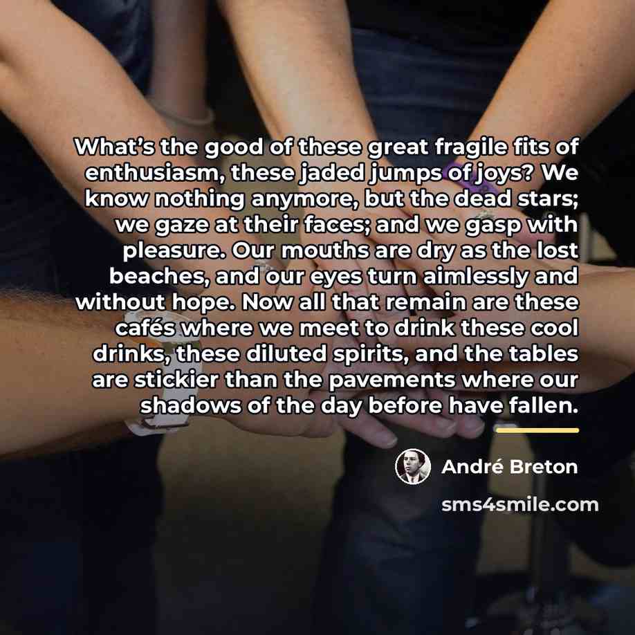 “What’s the good of these great fragile fits of enthusiasm,…” quote by Andre Breton