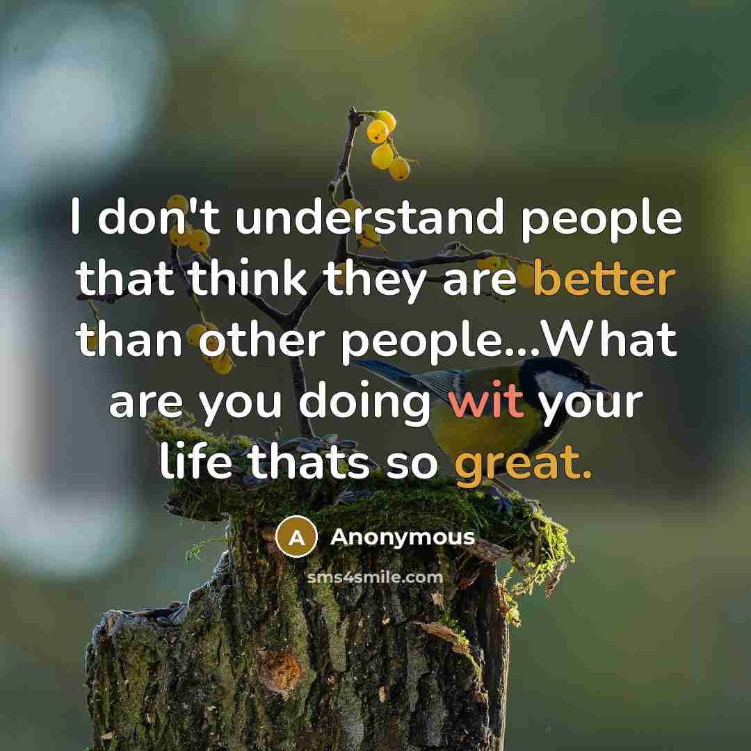 “I don't understand people that think they are better than other people...What are you doing wit your life thats so great.” quote by Anonymous