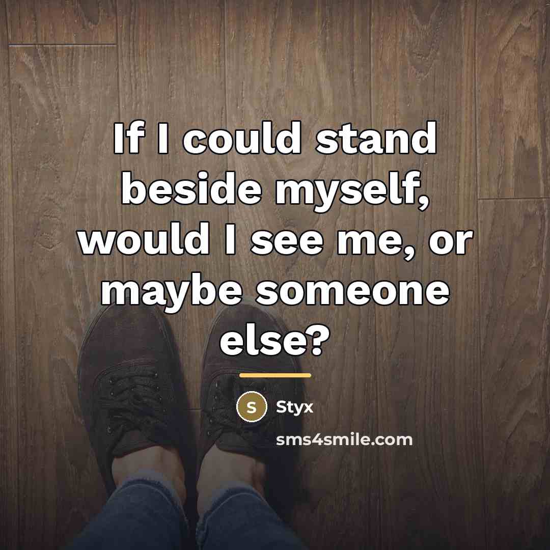 “If I could stand beside myself, would I see me,…” quote by Styx