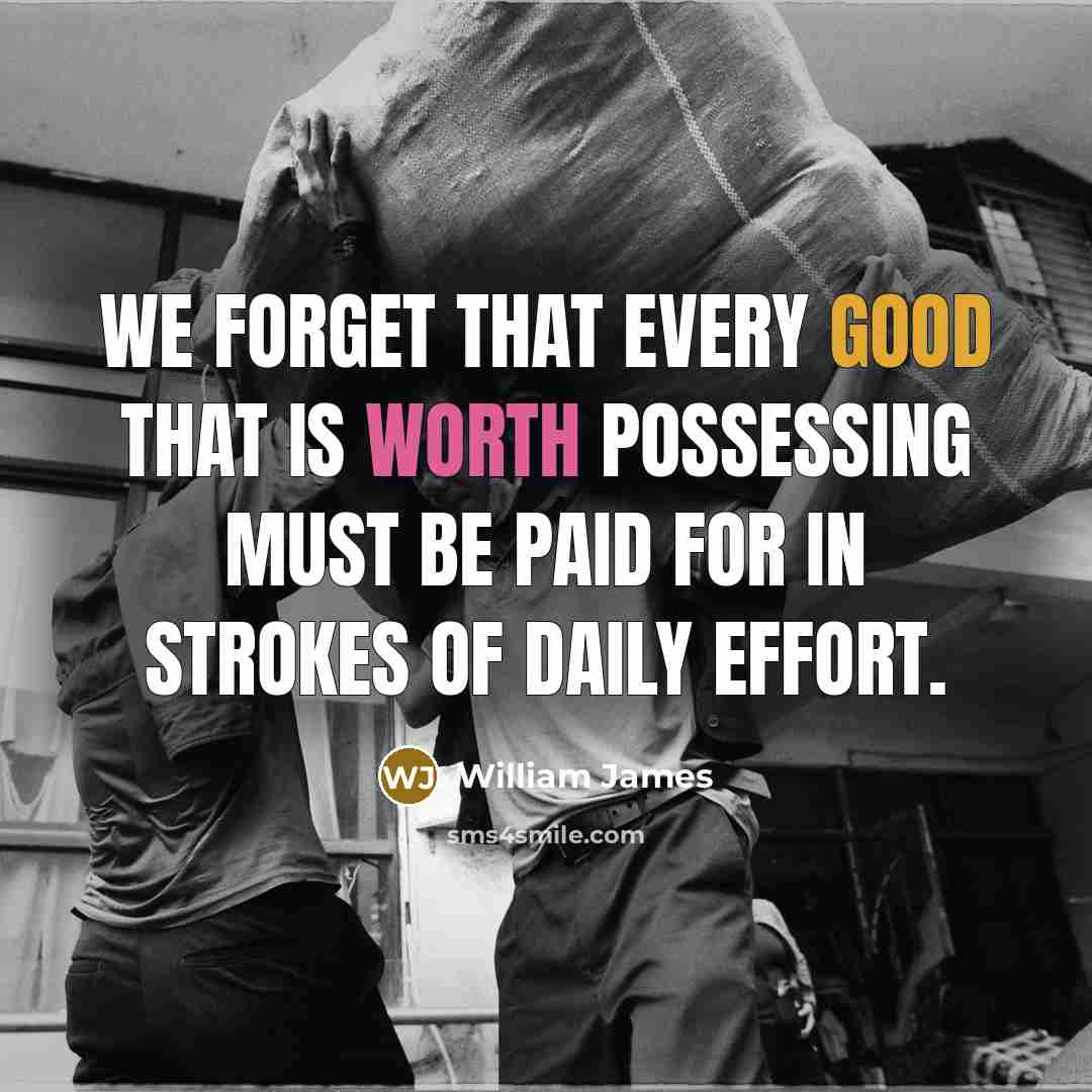 “We forget that every good that is worth possessing must…” quote by William James