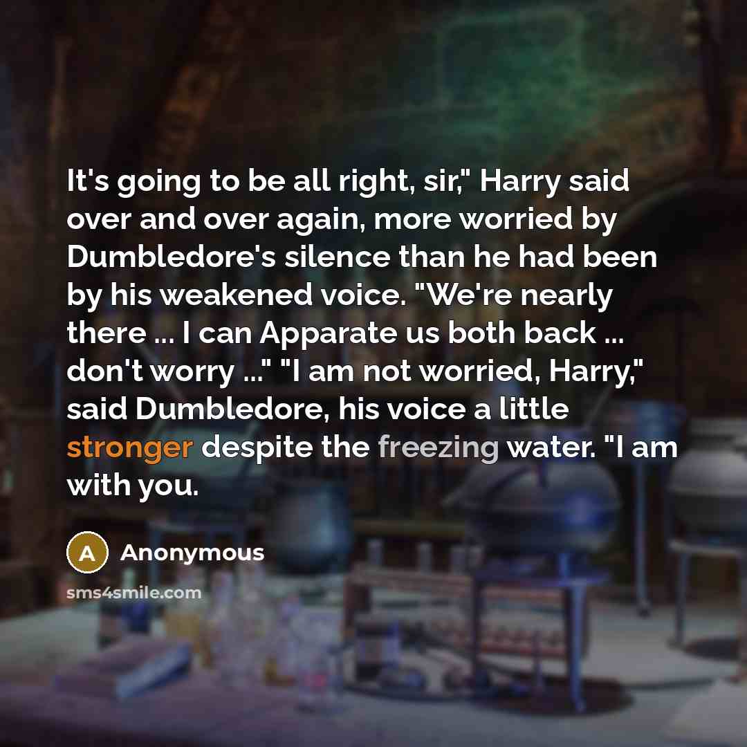 “It's going to be all right, sir," Harry said over and over again, more worried by Dumbledore's silence than he had been by his weakened voice. "We're nearly there ... I can Apparate us both back ... don't worry ..." "I am not worried, Harry," said Dumbledore, his voice a little stronger despite…” quote by Anonymous