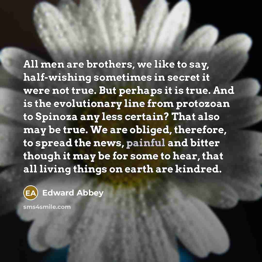 “All men are brothers, we like to say, half-wishing sometimes…” quote by Edward Abbey