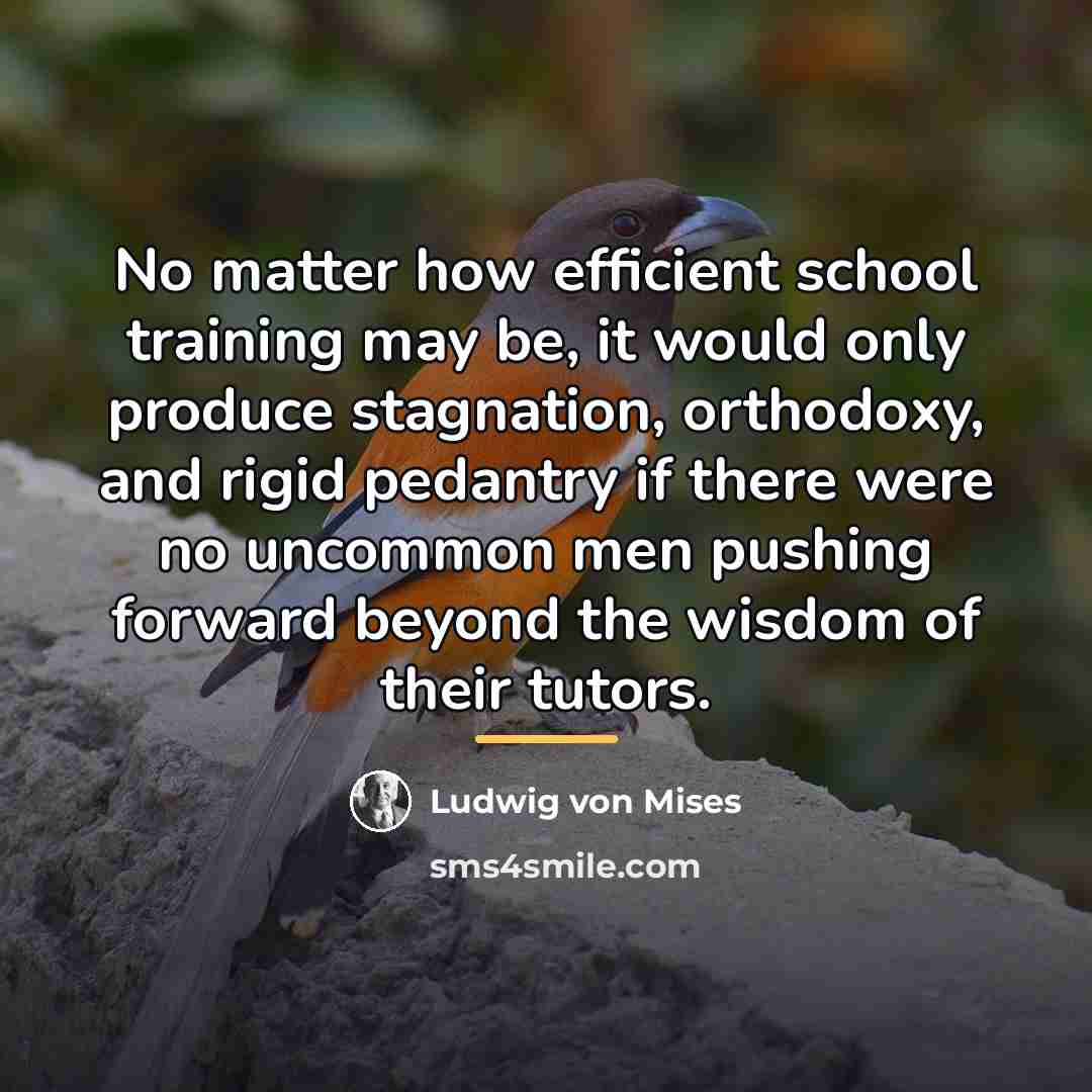 “No matter how efficient school training may be, it would…” quote by Ludwig von Mises