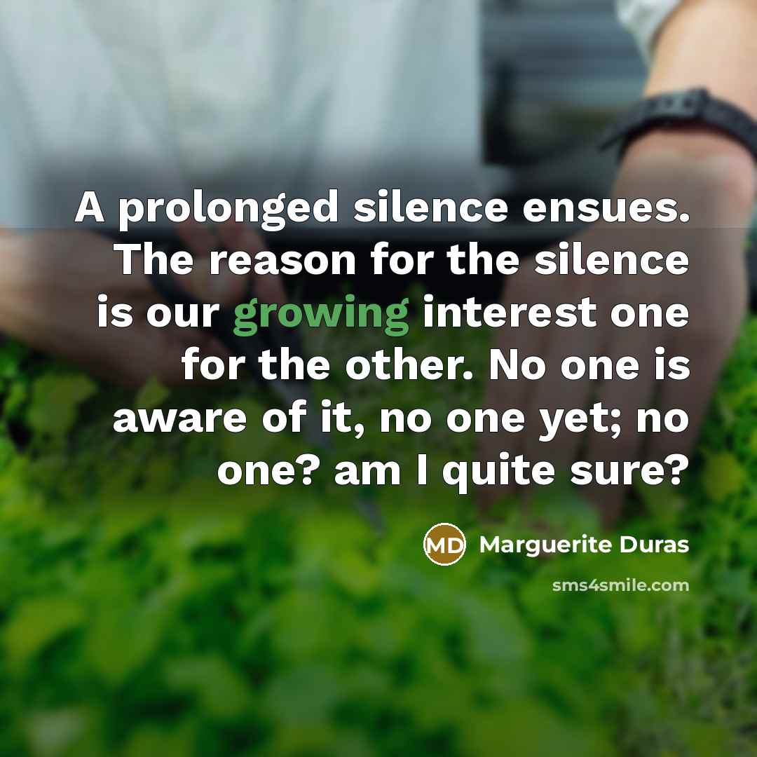 “A prolonged silence ensues. The reason for the silence is…” quote by Marguerite Duras