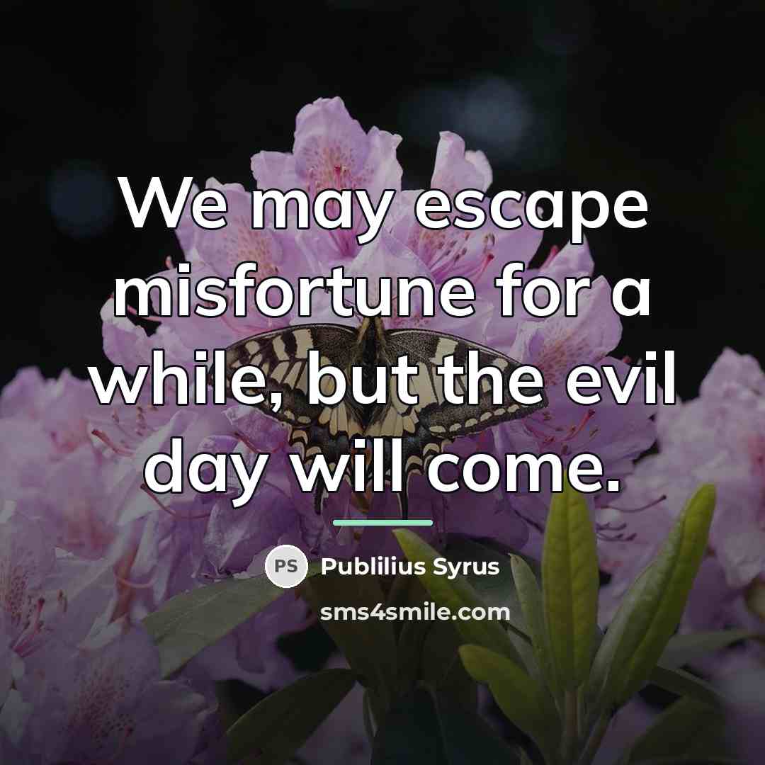 “We may escape misfortune for a while, but the evil…” quote by Publilius Syrus