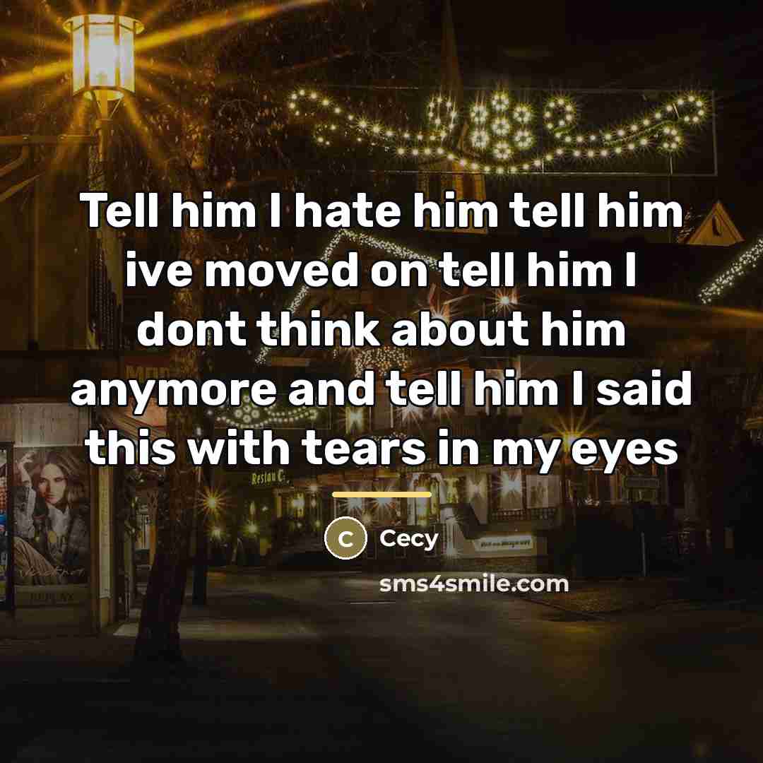 “Tell him I hate him tell him ive moved on…” quote by Cecy