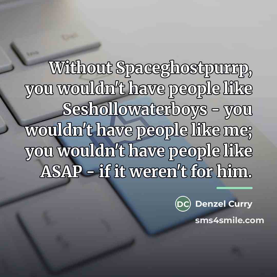 “Without Spaceghostpurrp, you wouldn't have people like Seshollowaterboys - you…” quote by Denzel Curry