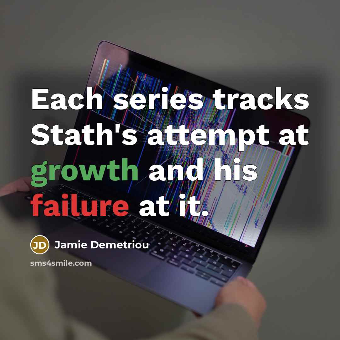 “Each series tracks Stath's attempt at growth and his failure…” quote by Jamie Demetriou