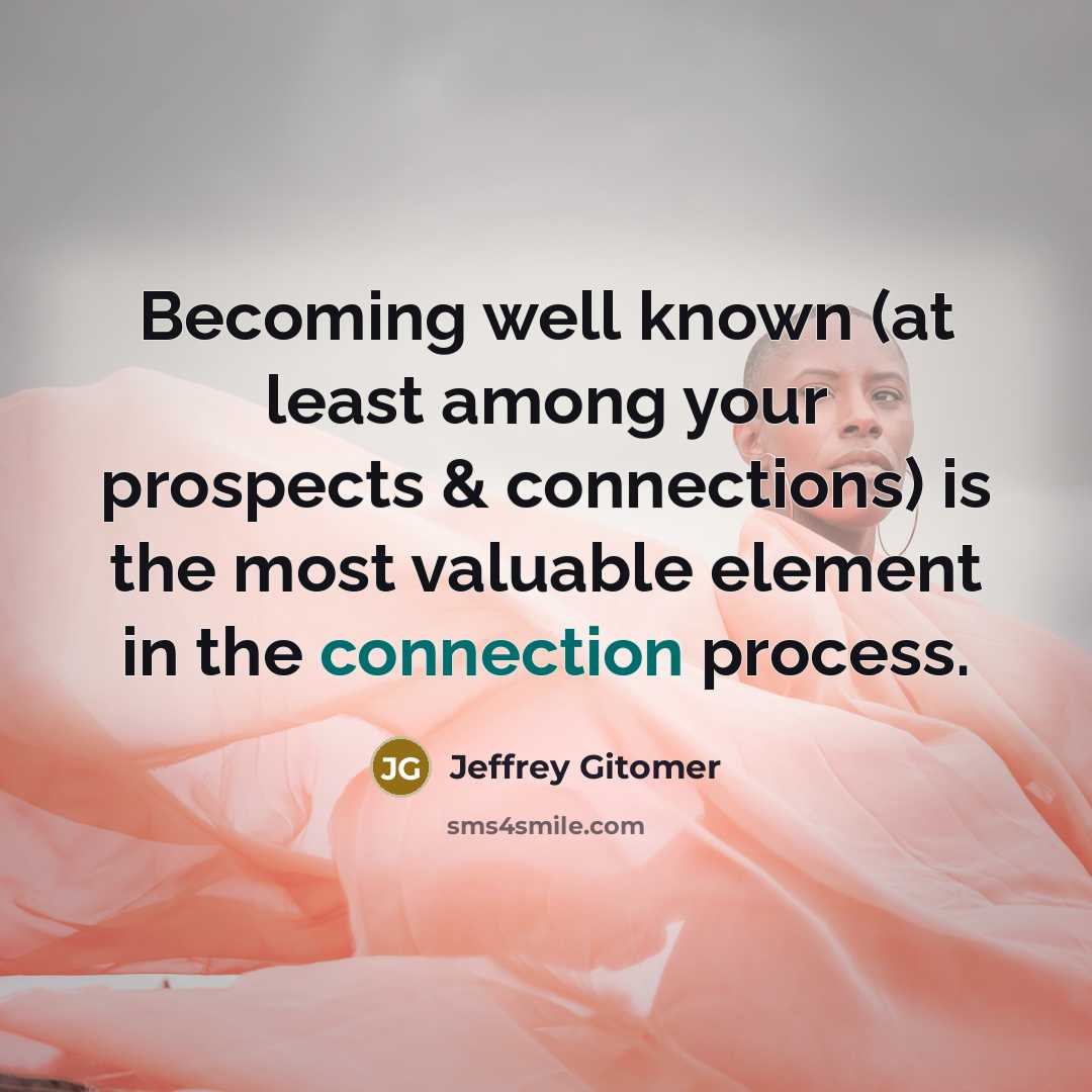 “Becoming well known (at least among your prospects & connections)…” quote by Jeffrey Gitomer