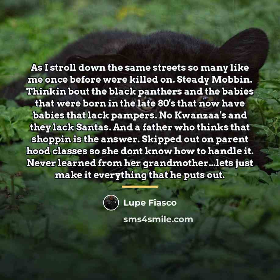 “As I stroll down the same streets so many like…” quote by Lupe Fiasco