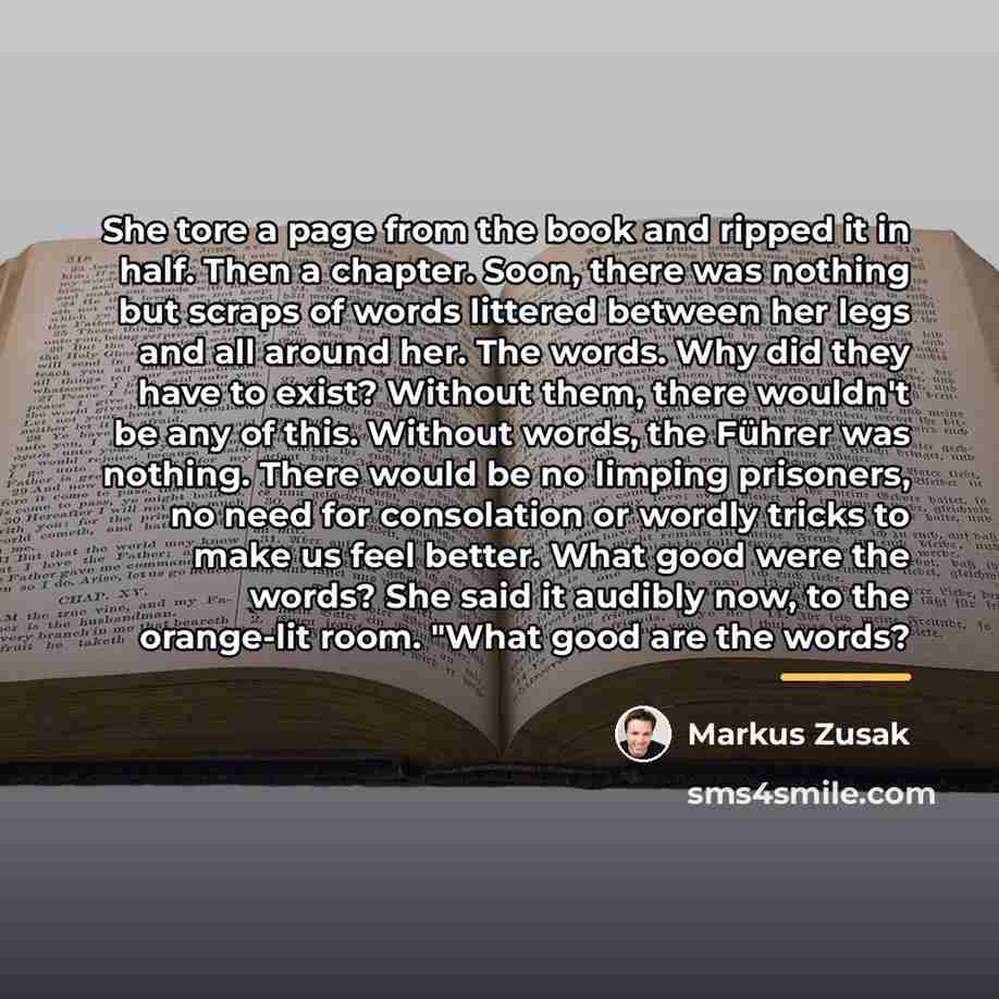 “She tore a page from the book and ripped it…” quote by Markus Zusak