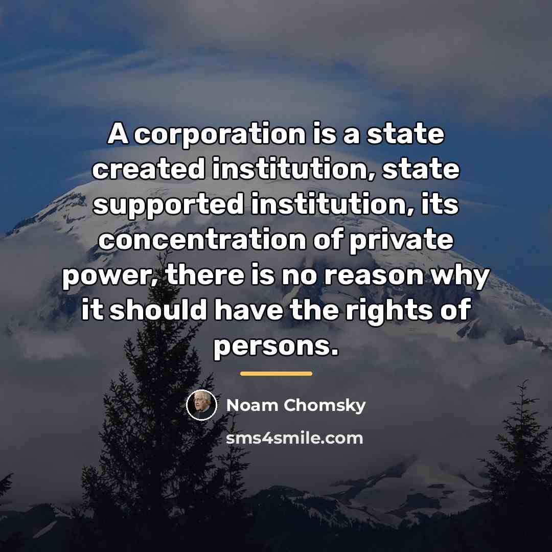 “A corporation is a state created institution, state supported institution,…” quote by Noam Chomsky