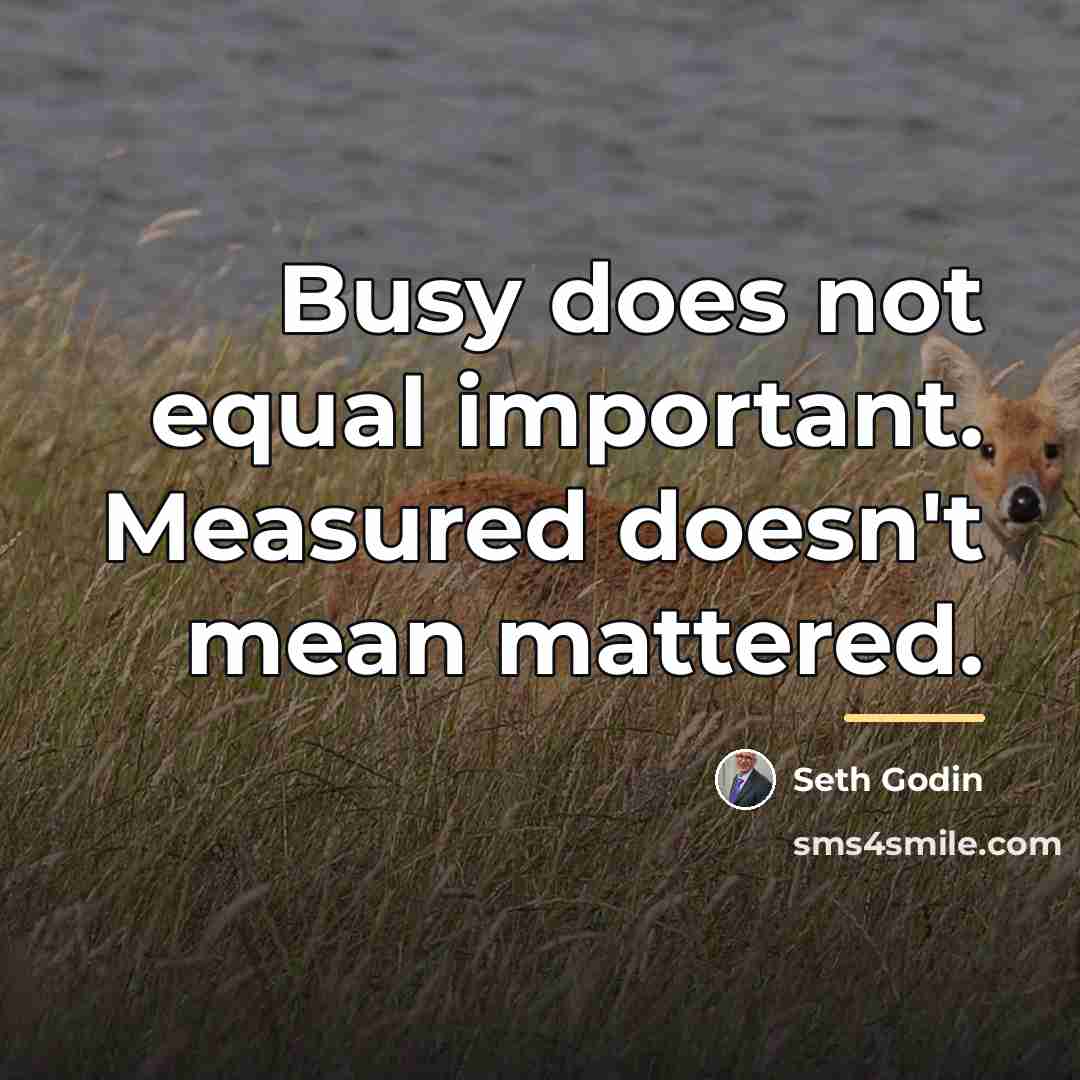 “Busy does not equal important. Measured doesn't mean mattered.…” quote by Seth Godin
