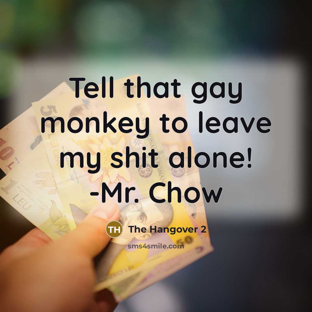 “Tell that gay monkey to leave my shit alone! -Mr.…” quote by The Hangover 2