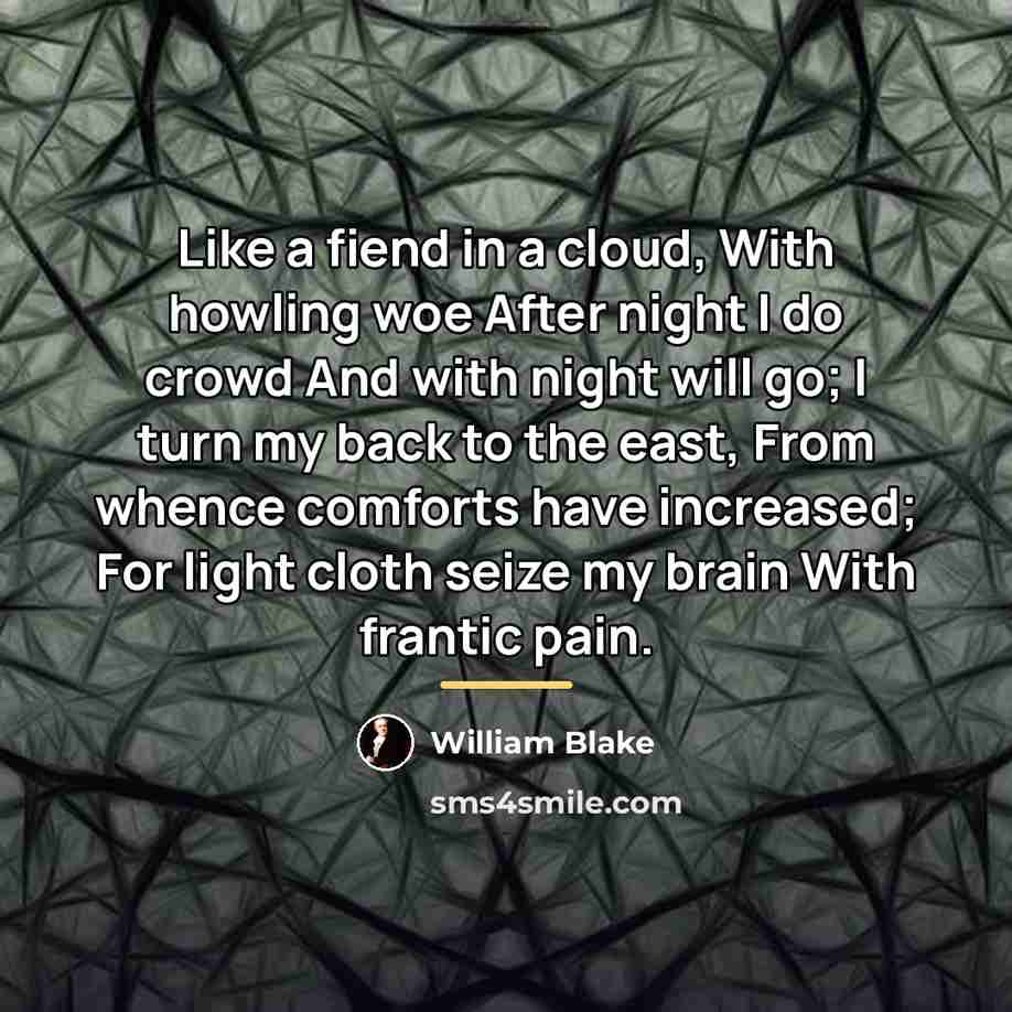 “Like a fiend in a cloud, With howling woe After…” quote by William Blake