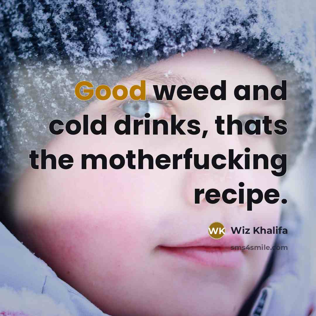 “Good weed and cold drinks, thats the motherfucking recipe.…” quote by Wiz Khalifa