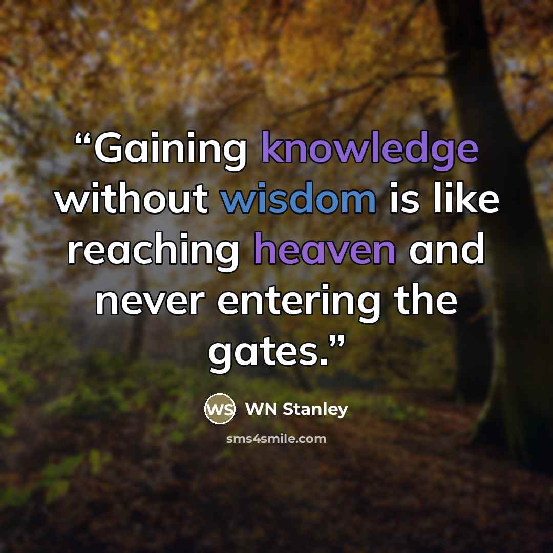 “Gaining knowledge without wisdom is like reaching heaven and never entering the gates.” quote by WN Stanley