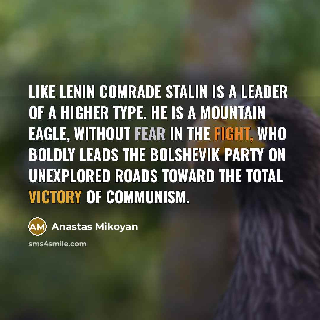 “Like Lenin Comrade Stalin is a leader of a higher…” quote by Anastas Mikoyan