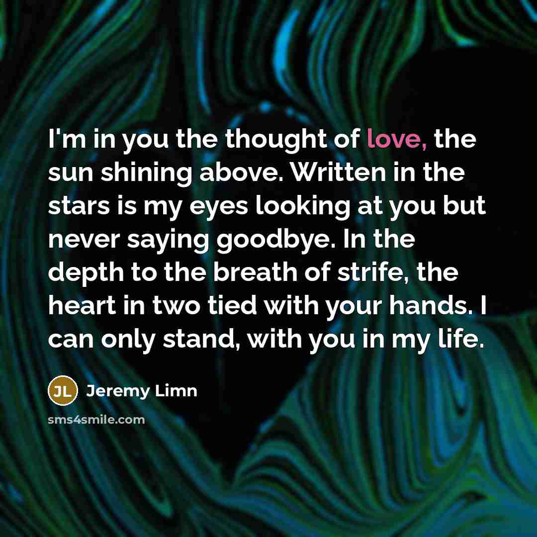 “I'm in you the thought of love, the sun shining…” quote by Jeremy Limn