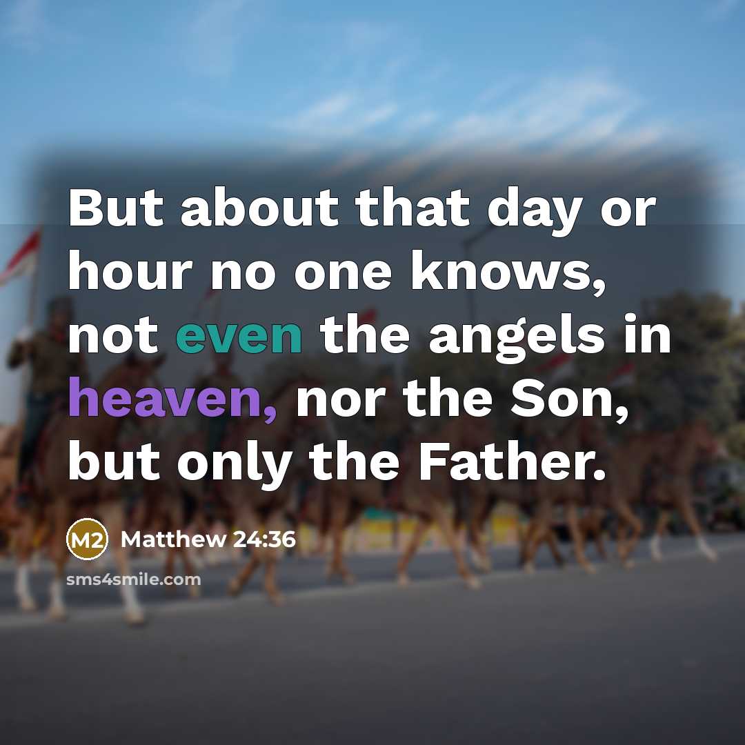 “But about that day or hour no one knows, not even the angels in heaven, nor the Son, but only the Father.” quote by Matthew 24:36