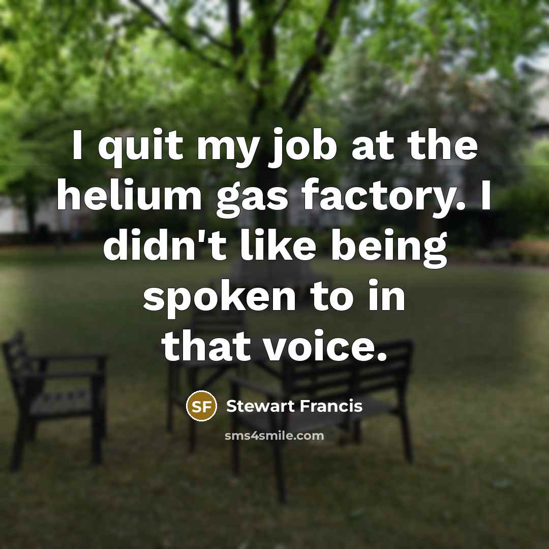 “I quit my job at the helium gas factory. I…” quote by Stewart Francis